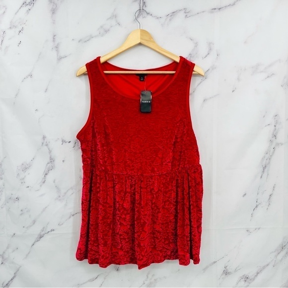 A009 Torrid Velvet Burnout Peplum Top - Blood Red - Picture 4 of 7